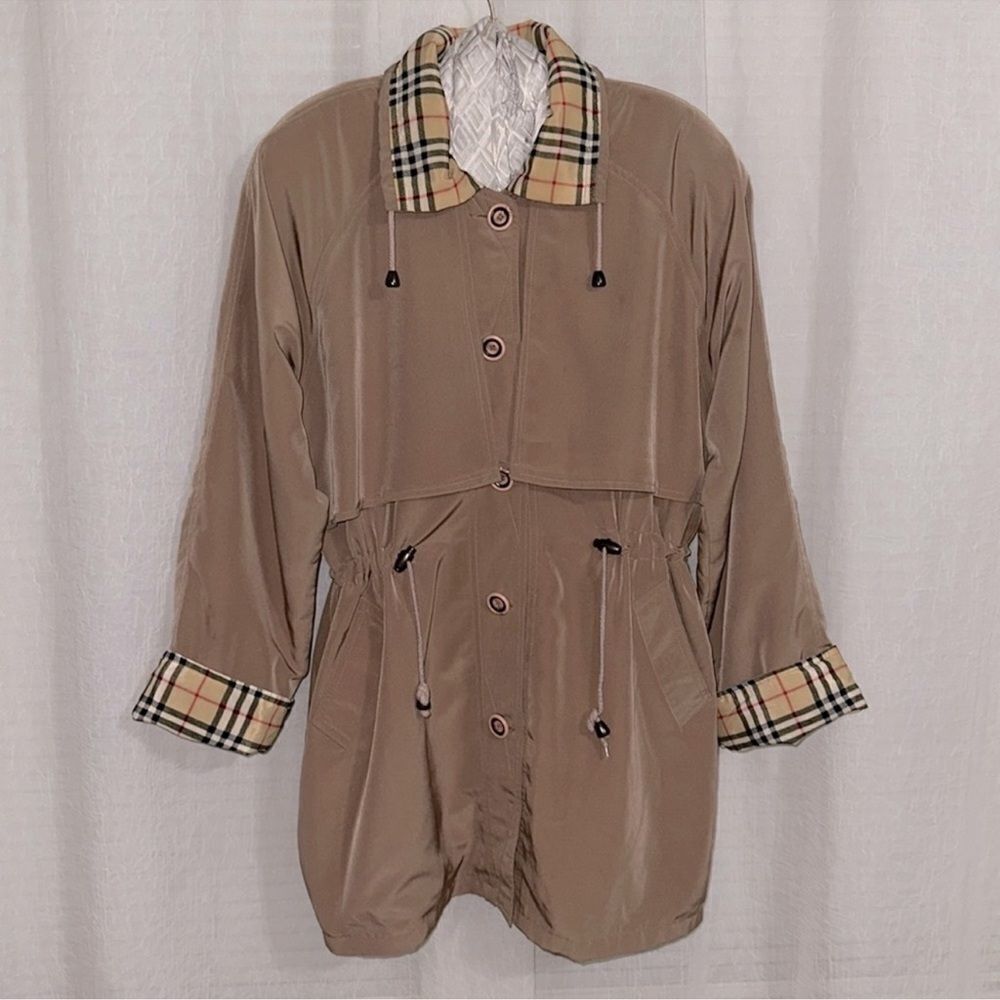 Natural Life L Tan Nova Check Trim Lightweight Button Front Jacket